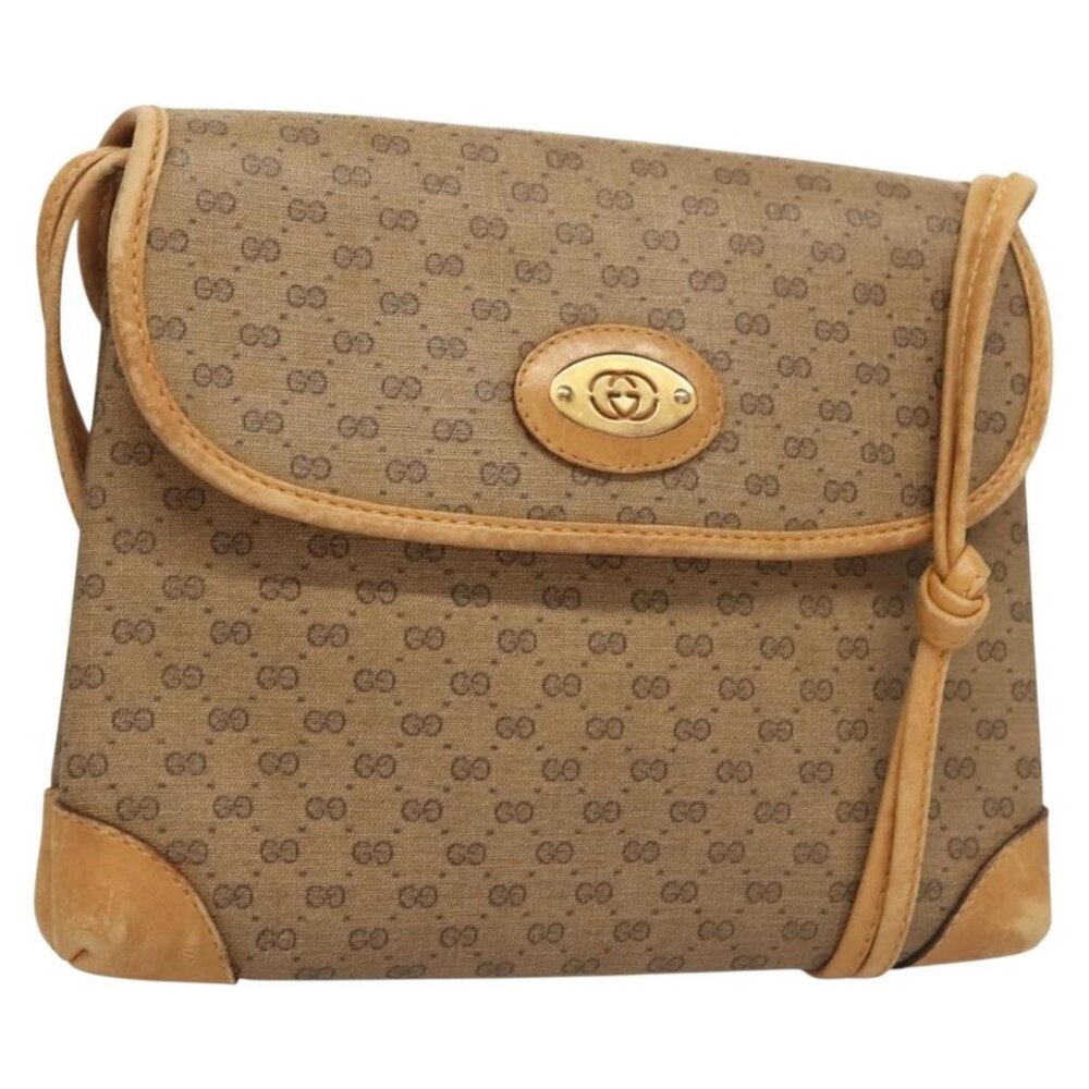 Authentic GUCCI Micro GG Supreme Shoulder Bag PVC Beige Gold 007 92 5548